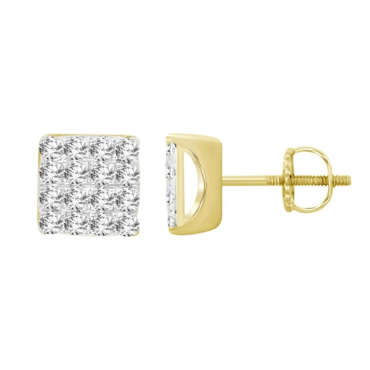 0.50cttw Diamond Square Stud Earrings 10k Yellow Gold Screw Backs