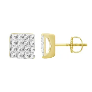 0.50cttw Diamond Square Stud Earrings 10k Yellow Gold Screw Backs