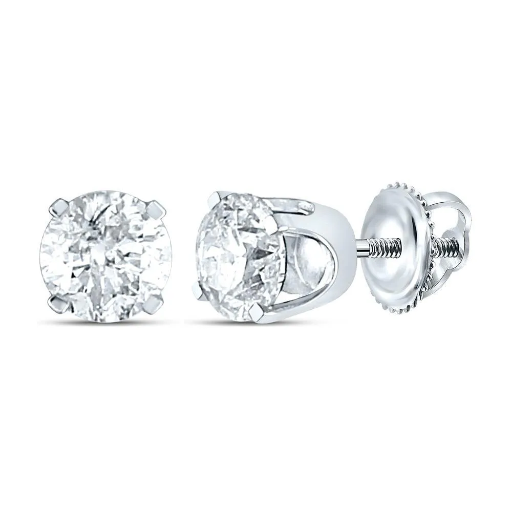 1 Cttw Round Diamond Solitaire Stud Earrings 14k White Gold Screw Back