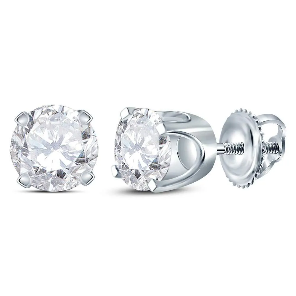 1 Cttw Round Diamond Solitaire Stud Earrings 14k White Gold Screw Back