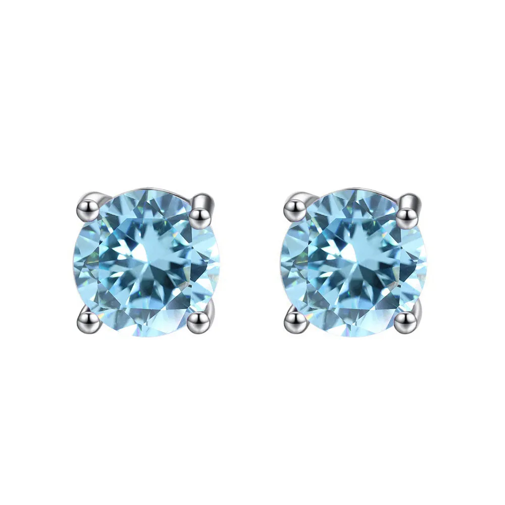 10k White Gold Plated 1/2 Ct Round Created Blue Topaz Stud Earrings