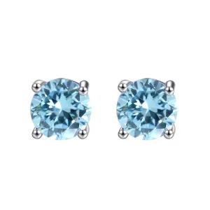 10k White Gold Plated 1/2 Ct Round Created Blue Topaz Stud Earrings
