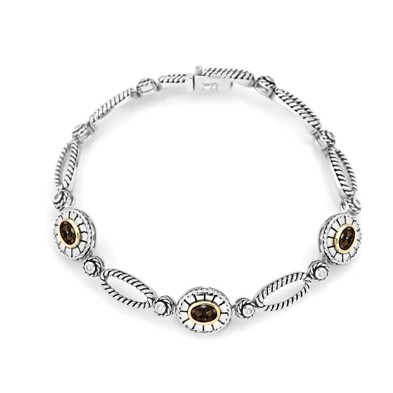 14K and 925 Sterling Sliver Bangle with Smoky Quartz (141B113938QSWT)