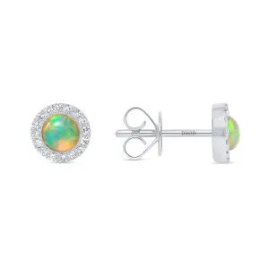 14K Gold Opal with Diamond Halo Studs