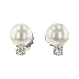 14K White Gold Akoya Pearl and Diamond Earrings