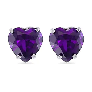 14k White Gold Plated 4 Carat Heart Created Amethyst Sapphire Stud Earrings