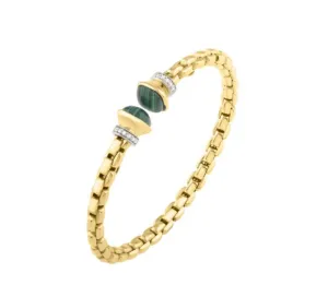 14k Yellow Gold Malachite & Diamond Venetian Link Flex Bangle (I9043)