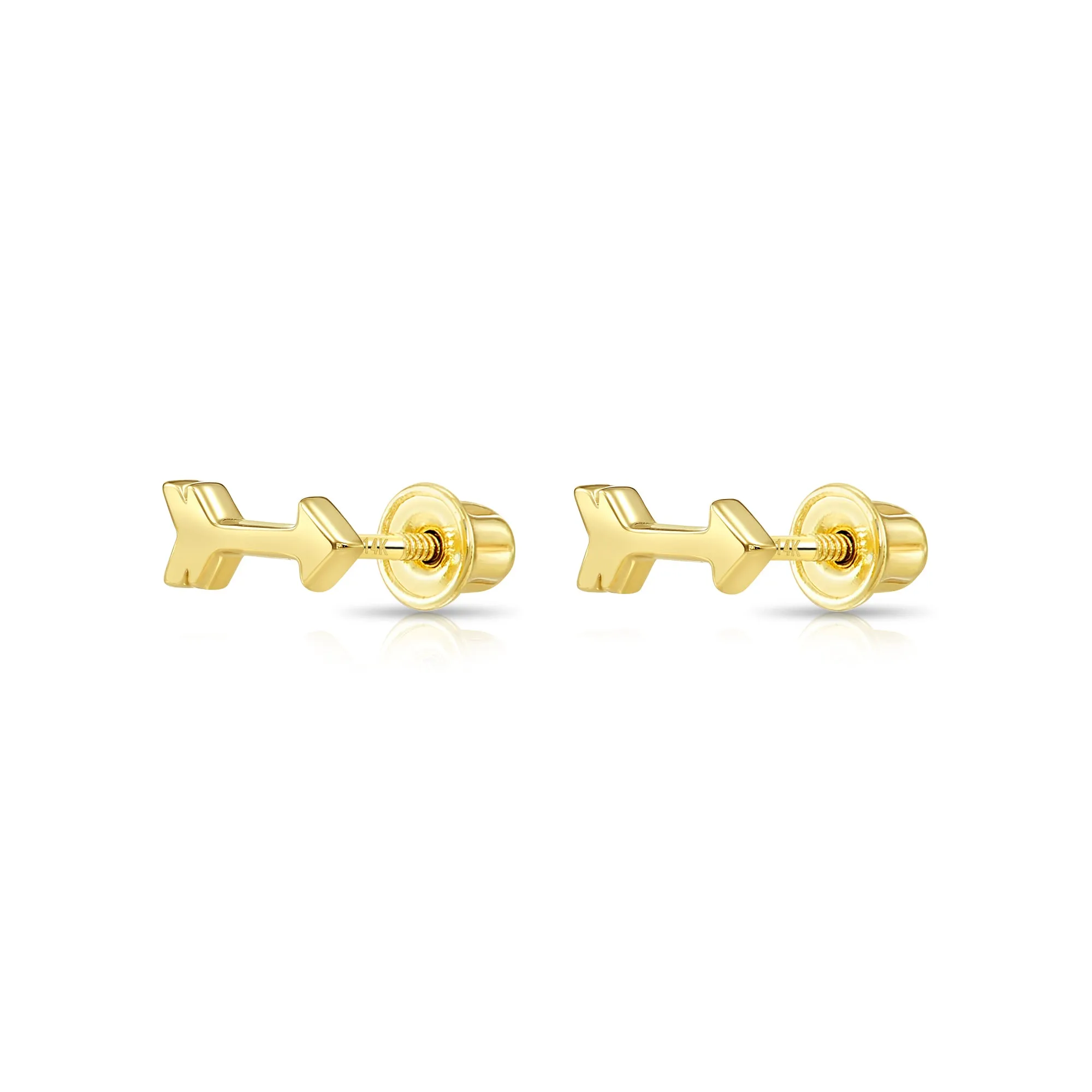 14k Yellow Gold Solid Arrow Stud Earrings - Screwbacks