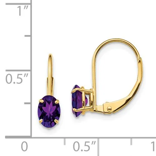 14KT GOLD 0.90 CTW OVAL AMETHYST LEVERBACK EARRINGS