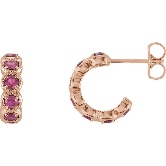 14KT Gold 1.12 CTW Pink Tourmaline J Hoop Earrings