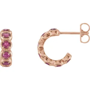 14KT Gold 1.12 CTW Pink Tourmaline J Hoop Earrings