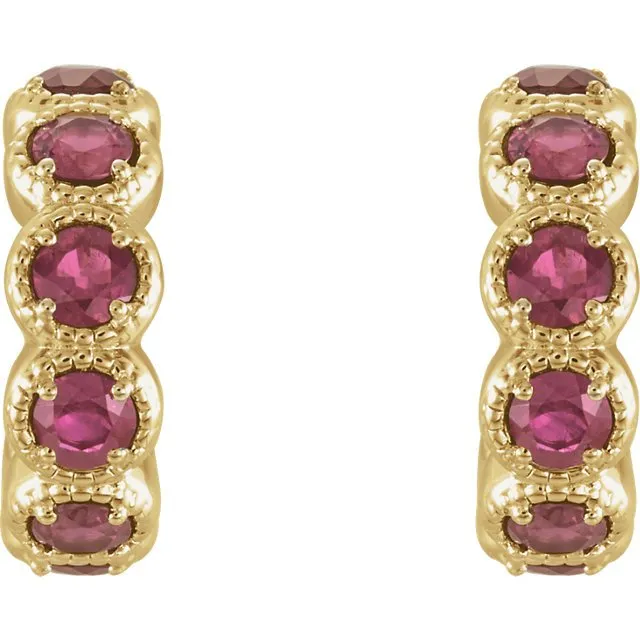 14KT Gold 1.12 CTW Pink Tourmaline J Hoop Earrings
