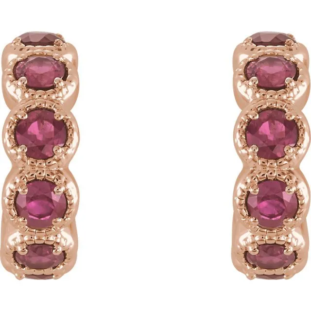 14KT Gold 1.12 CTW Pink Tourmaline J Hoop Earrings