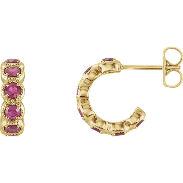 14KT Gold 1.12 CTW Pink Tourmaline J Hoop Earrings