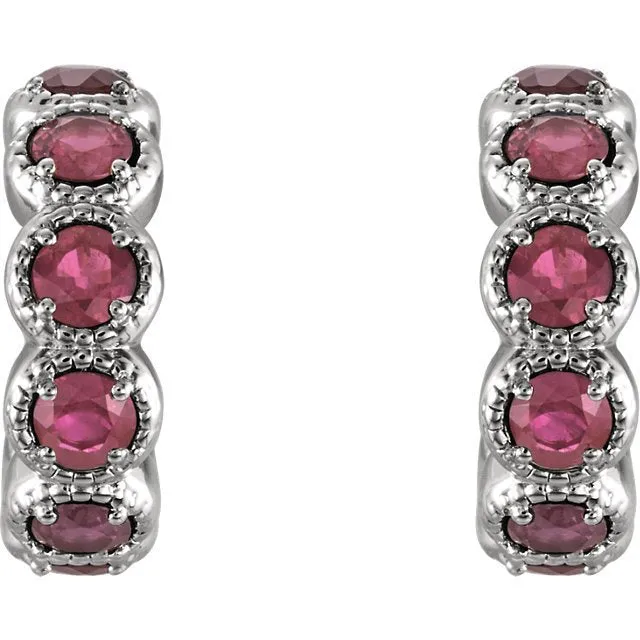 14KT Gold 1.12 CTW Pink Tourmaline J Hoop Earrings