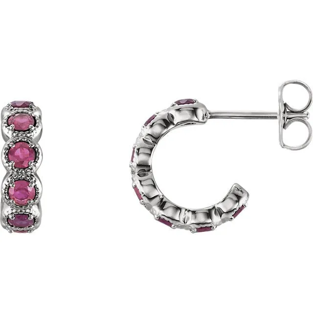 14KT Gold 1.12 CTW Pink Tourmaline J Hoop Earrings