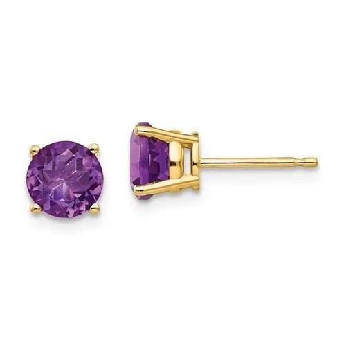 14KT GOLD 1.40 CTW ROUND AMETHYST EARRINGS