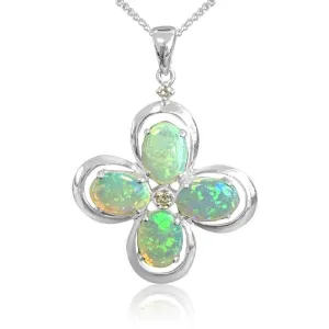 14kt White Gold Clover Opal design pendant