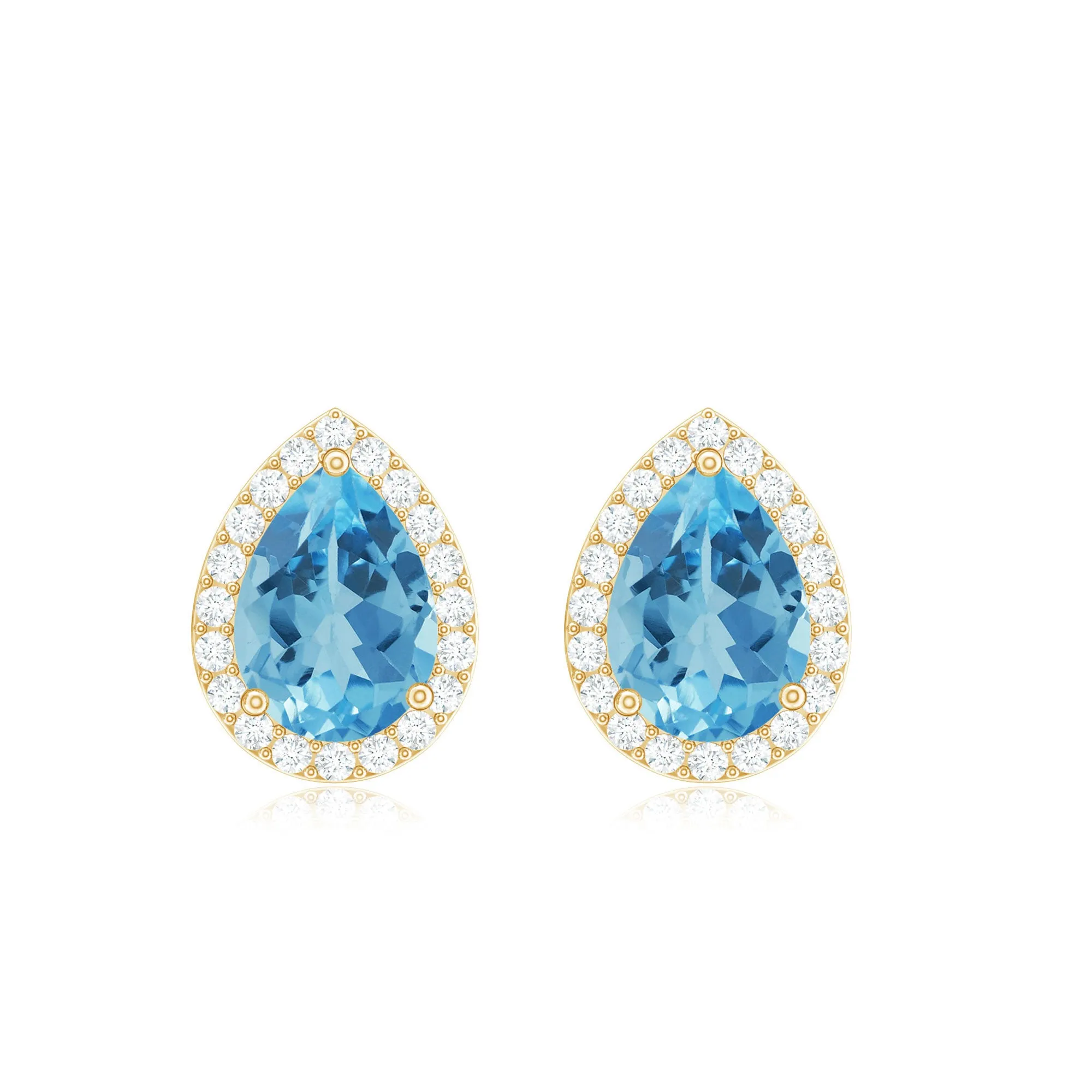 1.50 CT Classic Pear Cut Swiss Blue Topaz and Diamond Stud Earrings