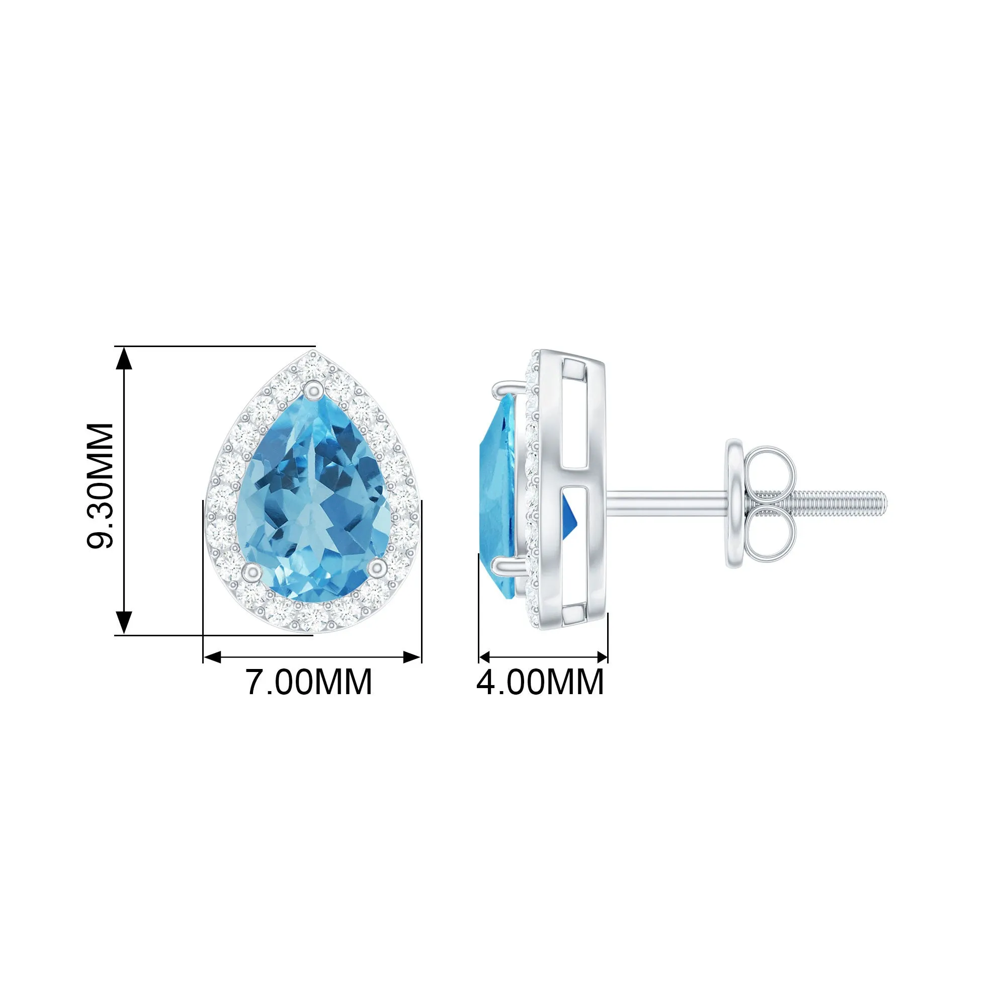 1.50 CT Classic Pear Cut Swiss Blue Topaz and Diamond Stud Earrings