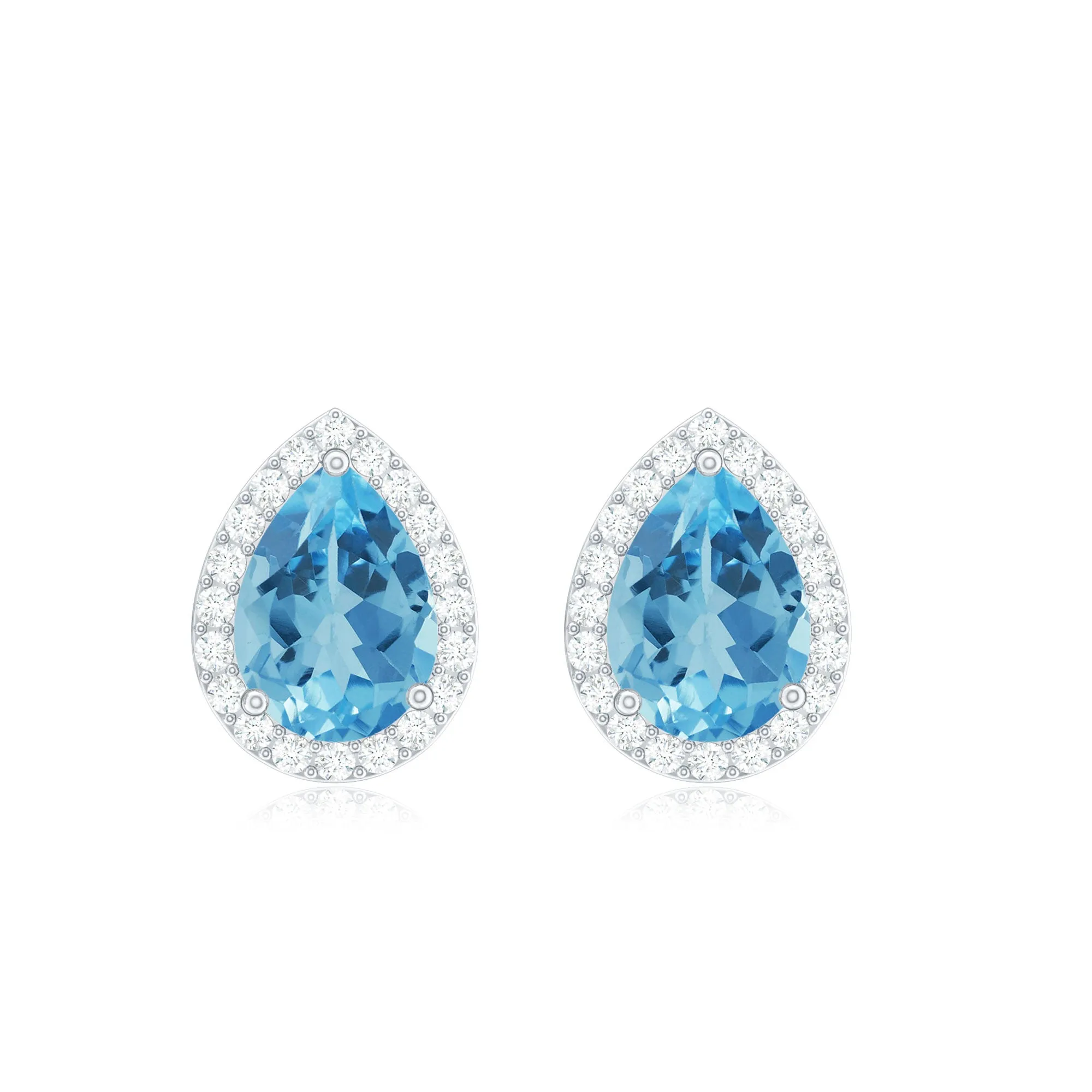 1.50 CT Classic Pear Cut Swiss Blue Topaz and Diamond Stud Earrings