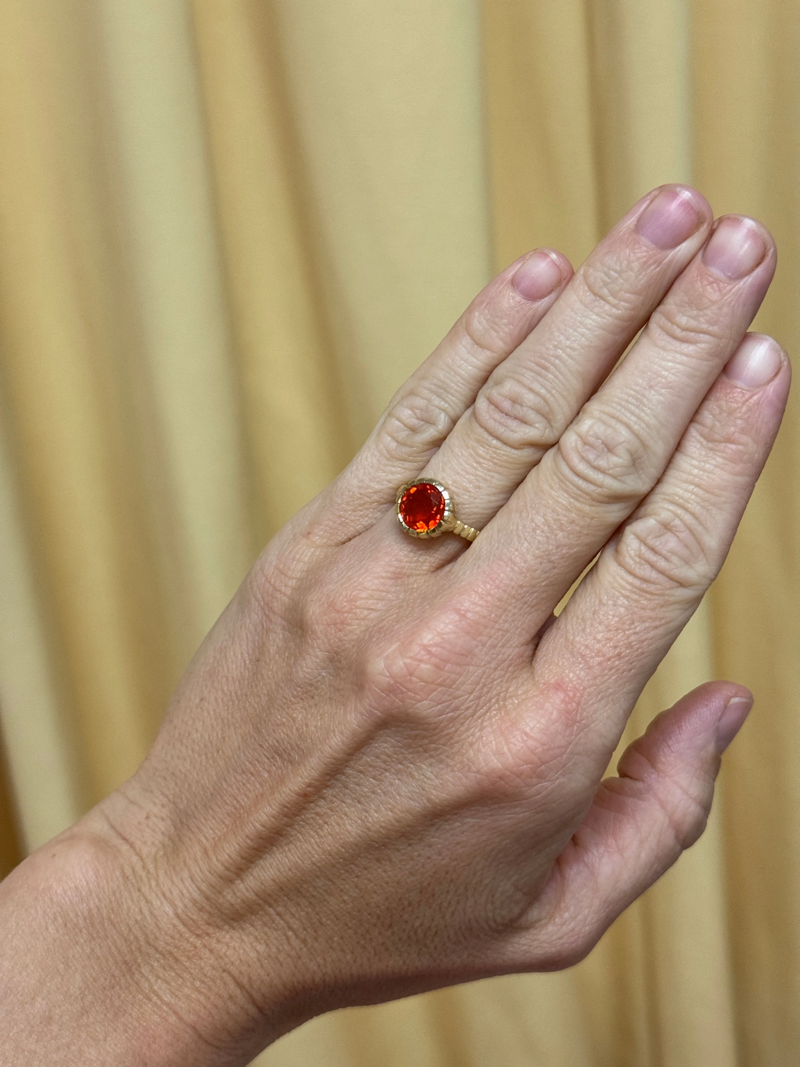 1.6ct Round Fire Opal Heirloom Bezel Ring