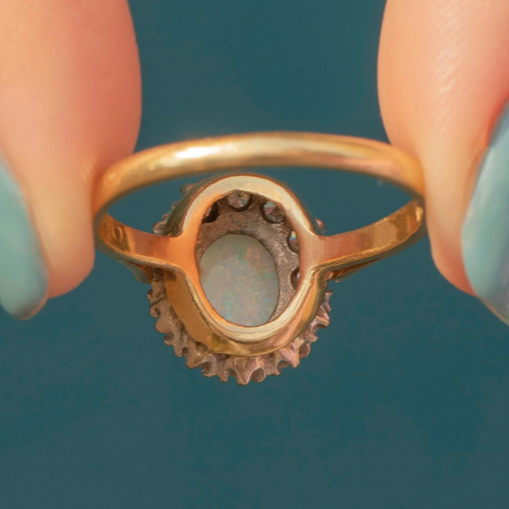 18ct Gold Opal Diamond Cluster Ring, 0.46ct Opal