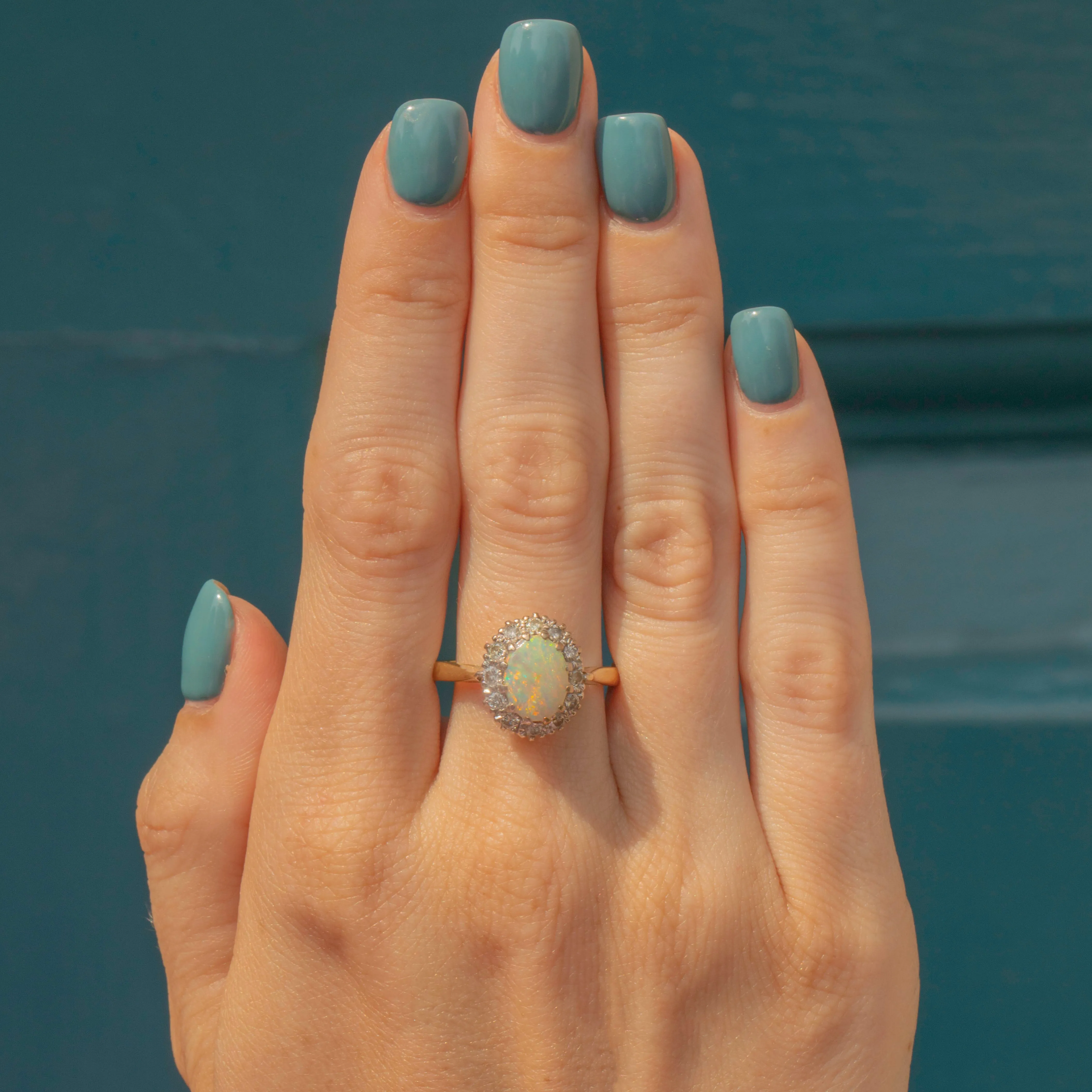 18ct Gold Opal Diamond Cluster Ring, 0.46ct Opal
