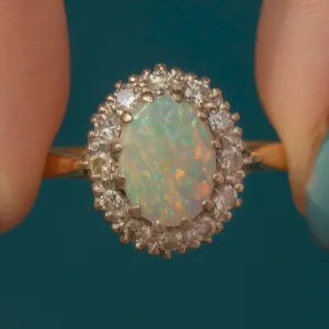 18ct Gold Opal Diamond Cluster Ring, 0.46ct Opal