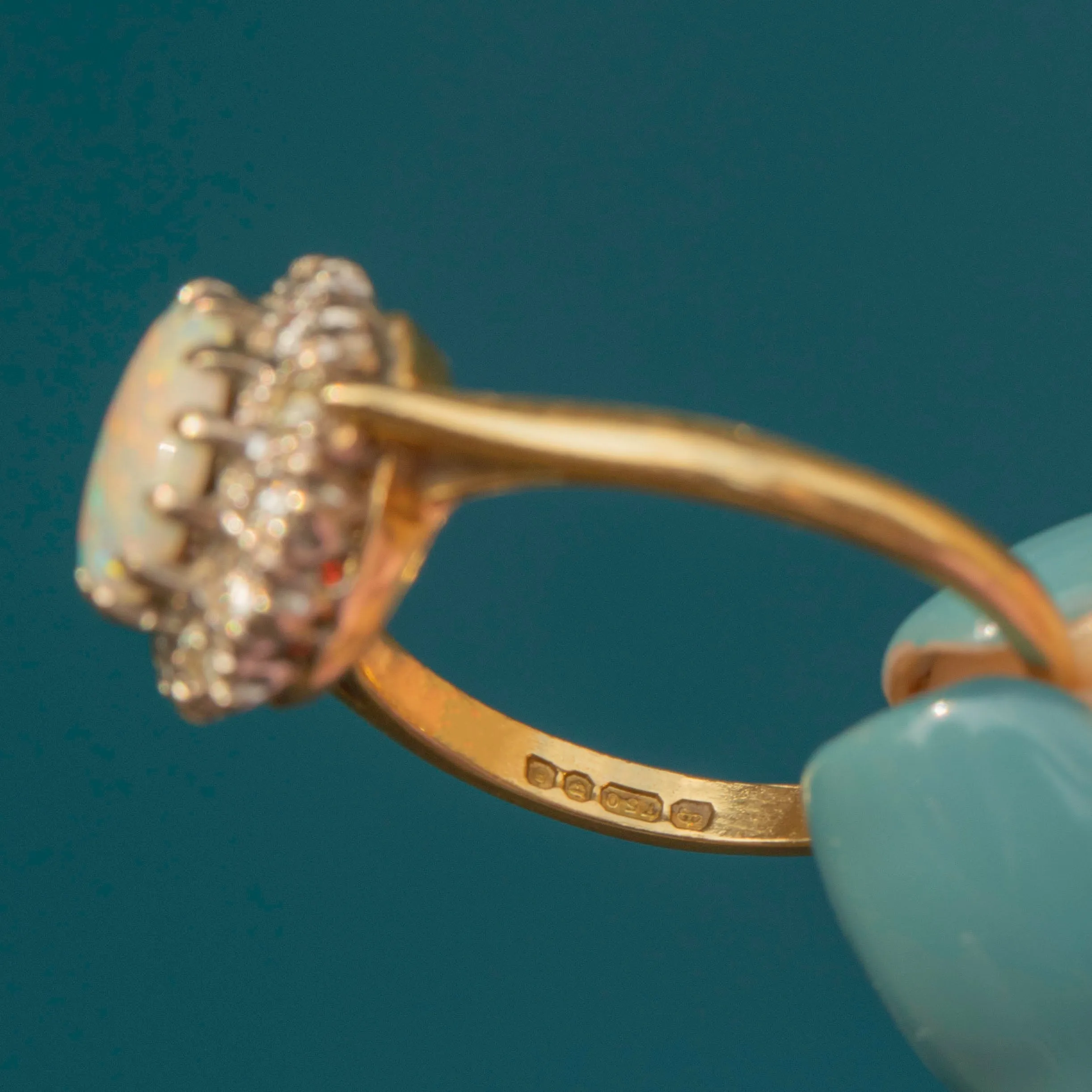 18ct Gold Opal Diamond Cluster Ring, 0.46ct Opal
