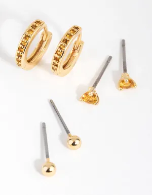 18ct Gold Plated Cubic Zirconia November Topaz Earring Pack