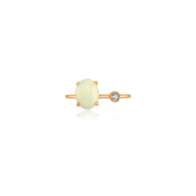 18k Gold Opal Open Diamond Ring