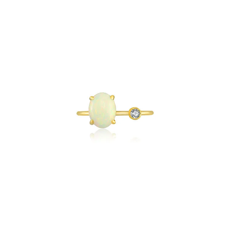 18k Gold Opal Open Diamond Ring