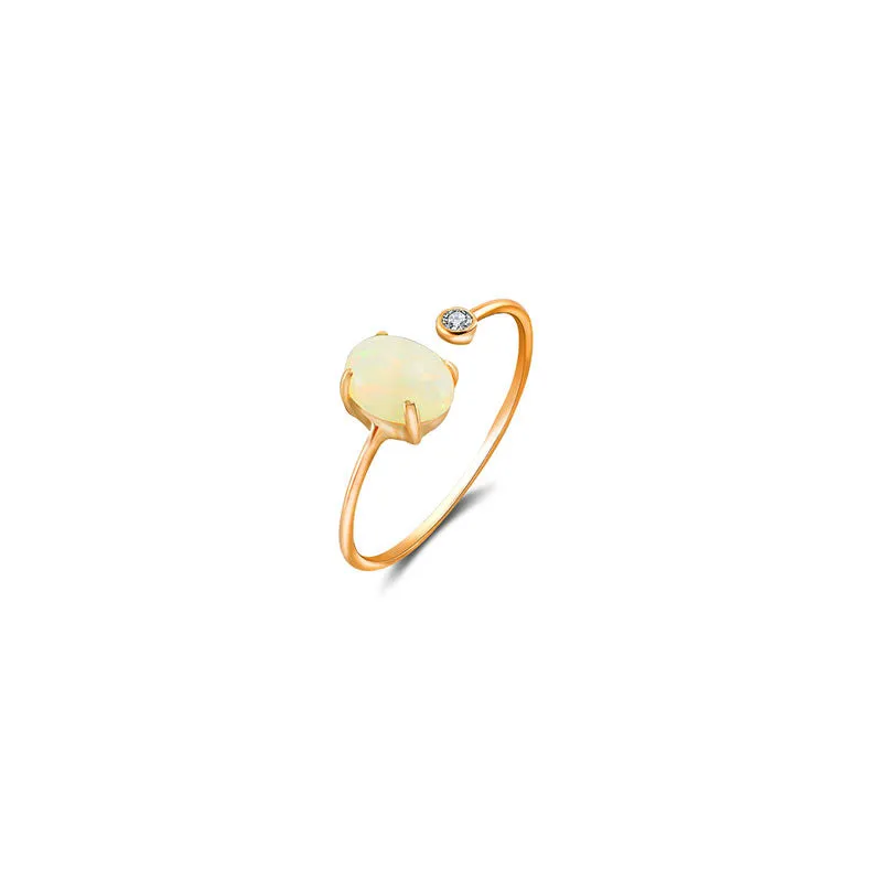 18k Gold Opal Open Diamond Ring