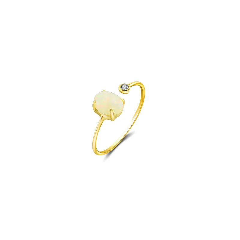18k Gold Opal Open Diamond Ring