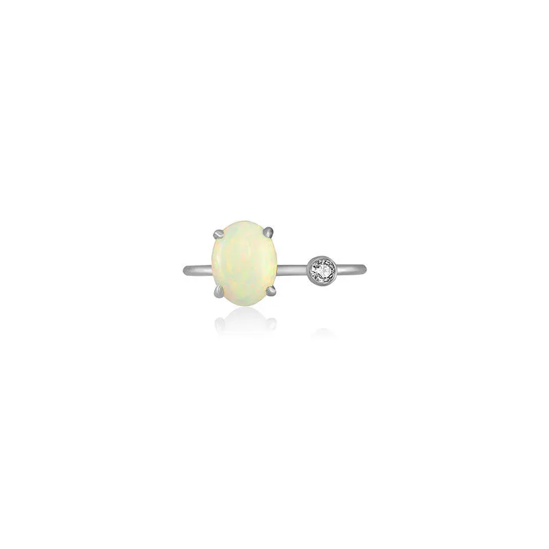 18k Gold Opal Open Diamond Ring