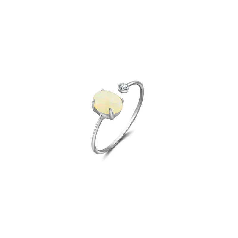 18k Gold Opal Open Diamond Ring