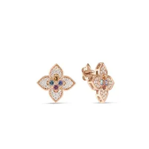 18K Rose Gold Venetian Princess Carnevale Small Pave Mixed Stones Flower Earrings