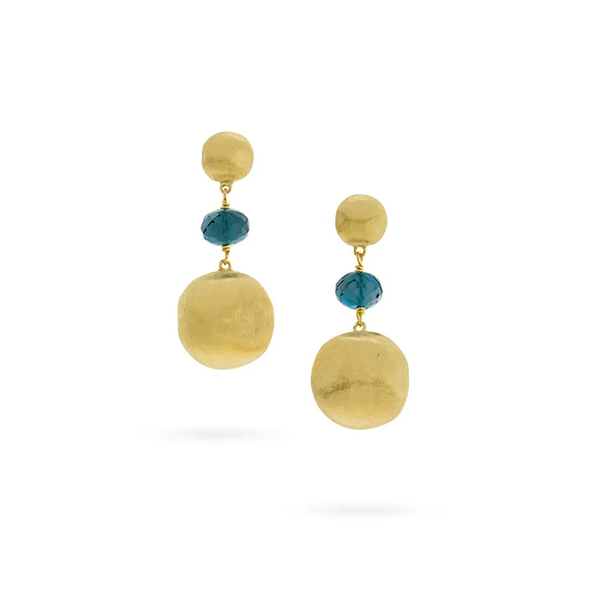 18K Yellow Gold and London Blue Topaz Short Drop Earrings