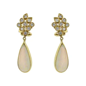 18K Yellow Gold Opal and Diamond Drop Earrings