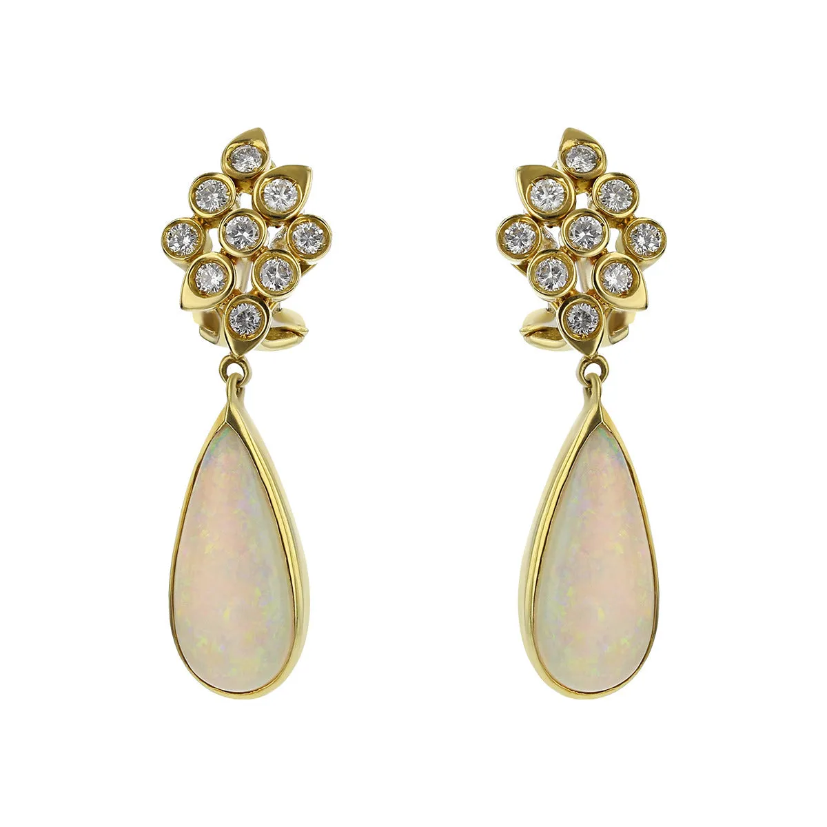 18K Yellow Gold Opal and Diamond Drop Earrings