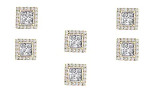 18k Yellow Gold Plated 1/2Ct Square Cut White Sapphire Set of Three Halo Stud Earrings