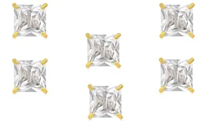 18k Yellow Gold Plated 1/2Ct Square Cut White Sapphire Set Of Three Stud Earrings