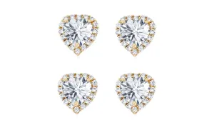 18k Yellow Gold Plated 4mm 3Ct Heart White Sapphire Set of Two Halo Stud Earrings