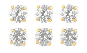 18k Yellow Gold Plated 6mm 1Ct Round White Sapphire Set Of Three Stud Earrings