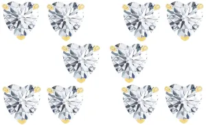 18k Yellow Gold Plated 6mm 2Ct Heart White Sapphire Set Of Five Stud Earrings