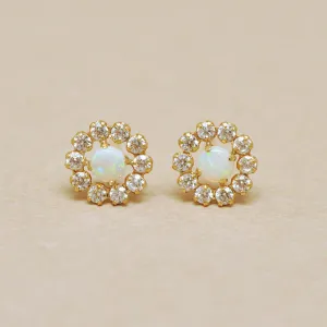18K/10K Yellow Gold Opal Circle Earrings