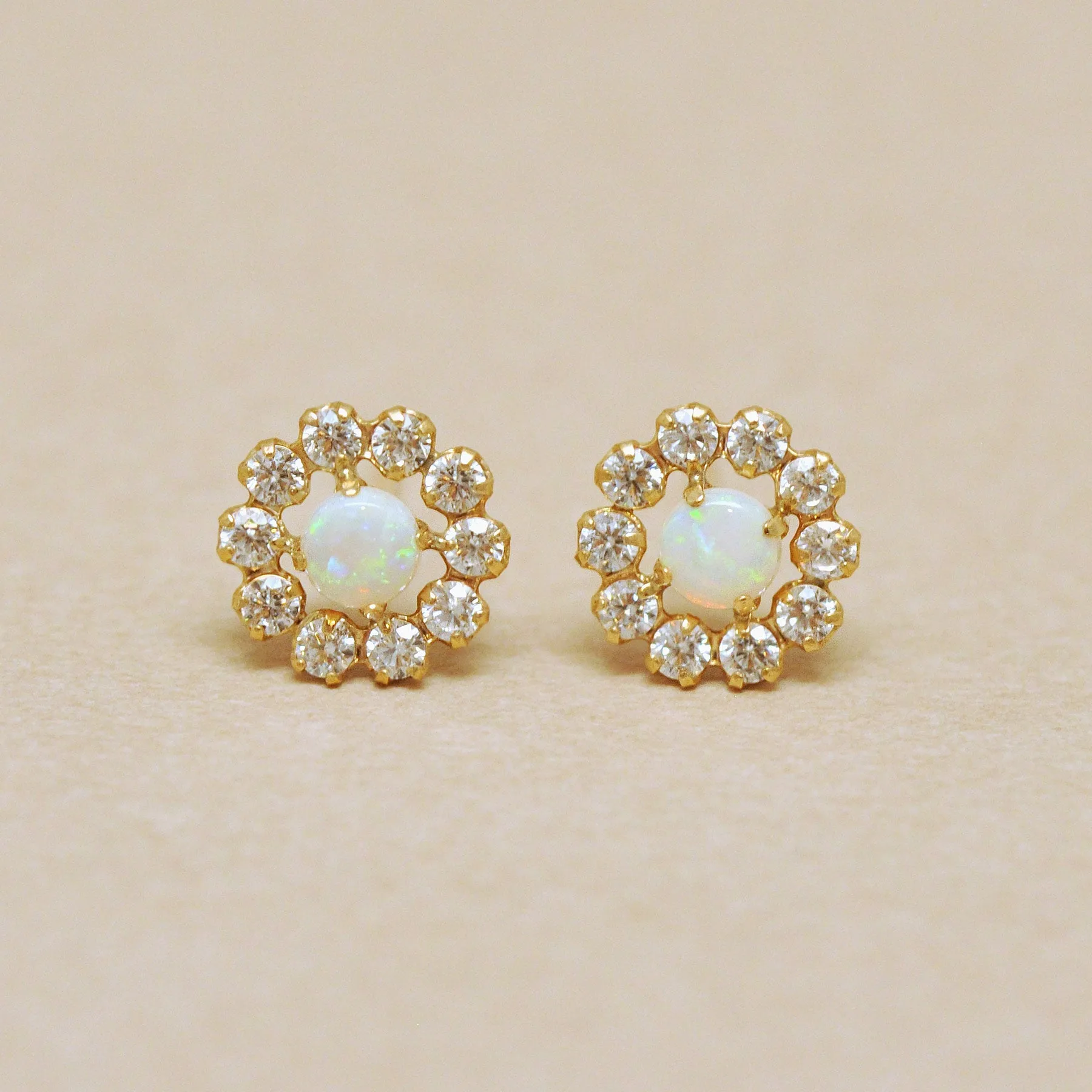 18K/10K Yellow Gold Opal Circle Earrings
