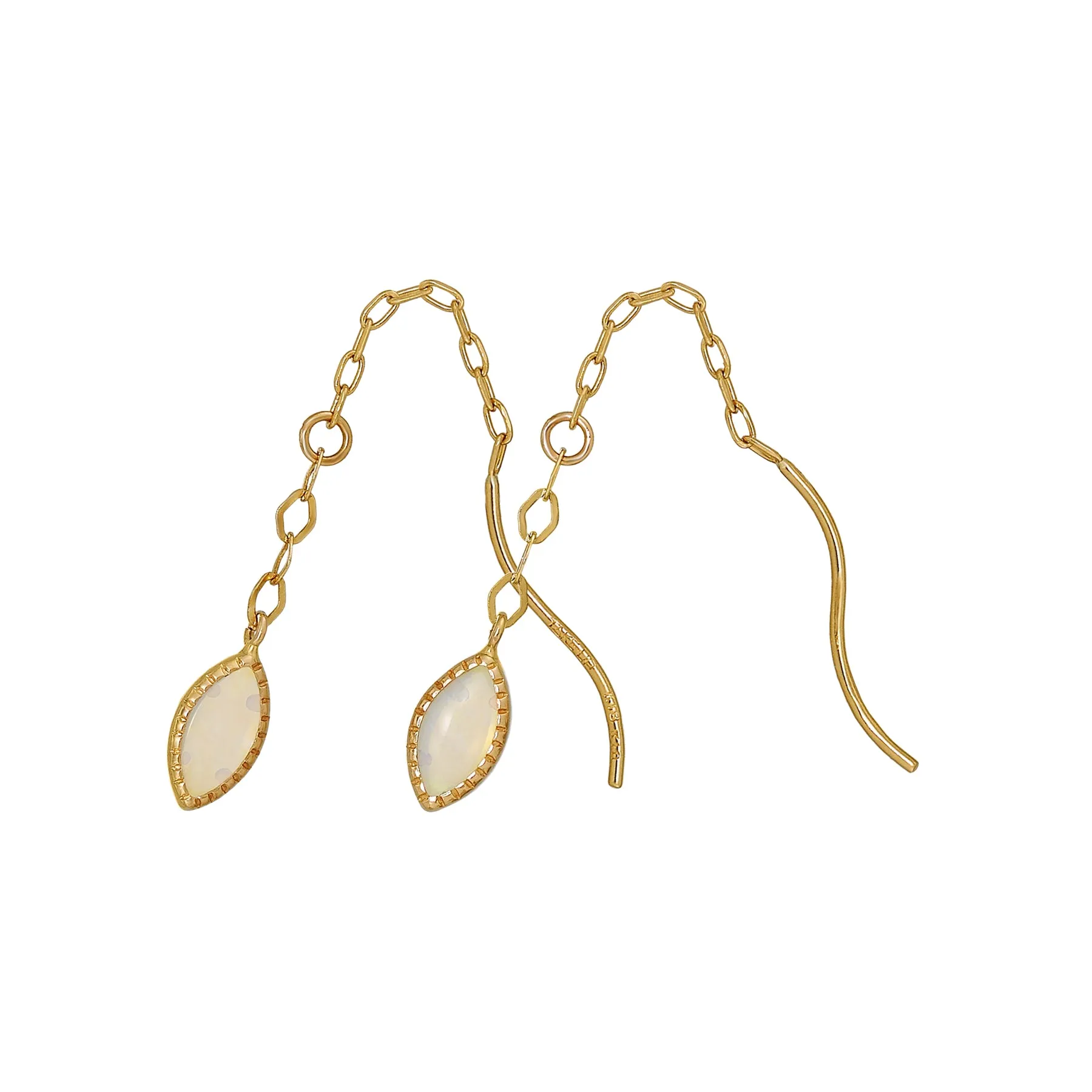 18K/10K Yellow Gold Opal Threader Earrings