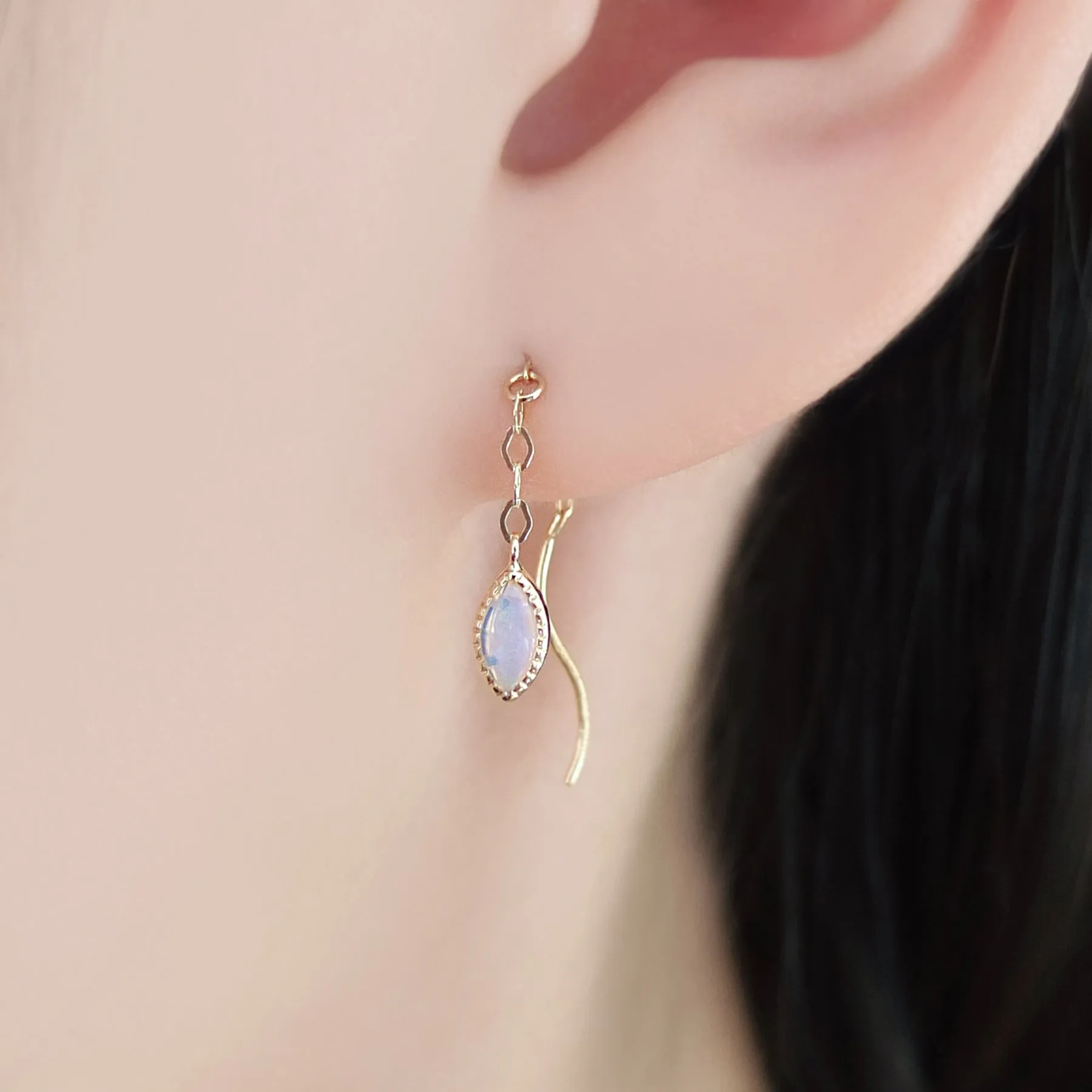 18K/10K Yellow Gold Opal Threader Earrings